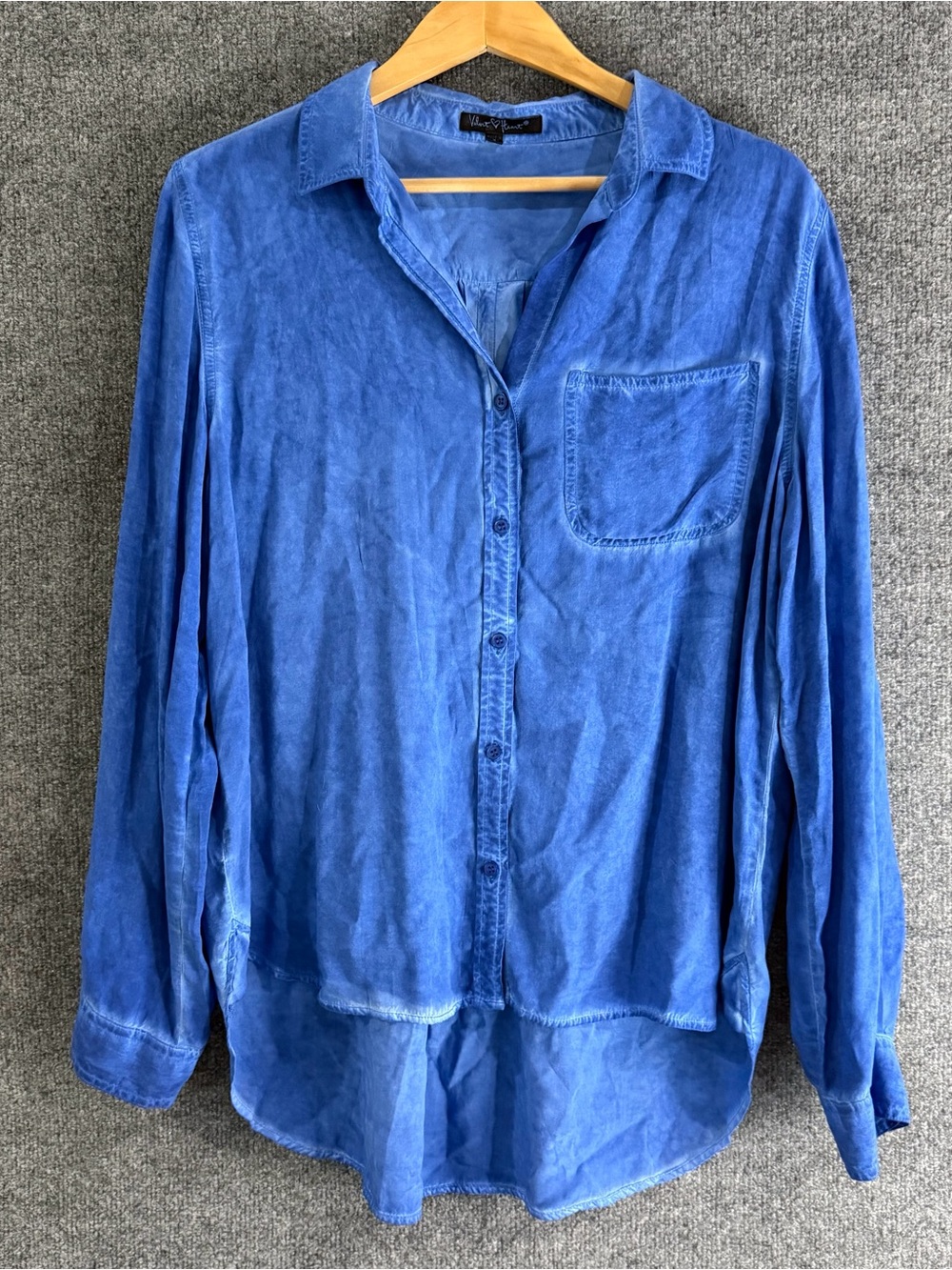 Velvet Heart Womens Button Up Tunic Top Size Large Blue High Low Long Sleeve - Picture 1 of 7